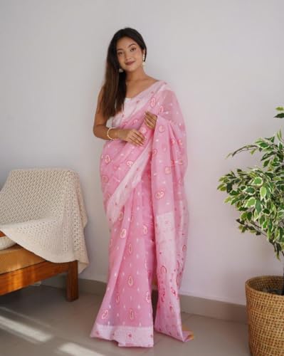 Image of Flosive Women's Woven Cotton Silk Saree With Unstitched Blouse Piece