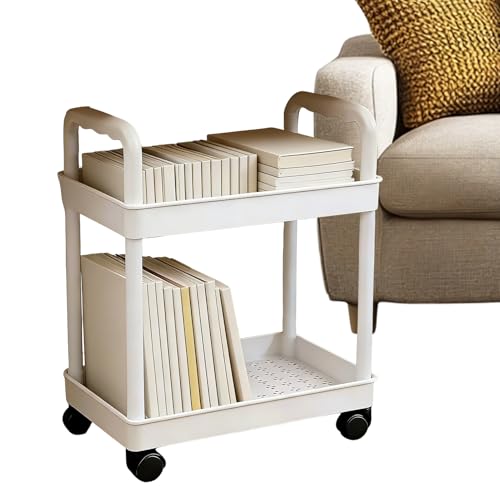 HonJiekomy de Almacenamiento,Estante Móvil de 2 Niveles con Ruedas - Multiusos | para Dormitorio Oficina Cochera Lavandería Despensa Cocina y Hogar