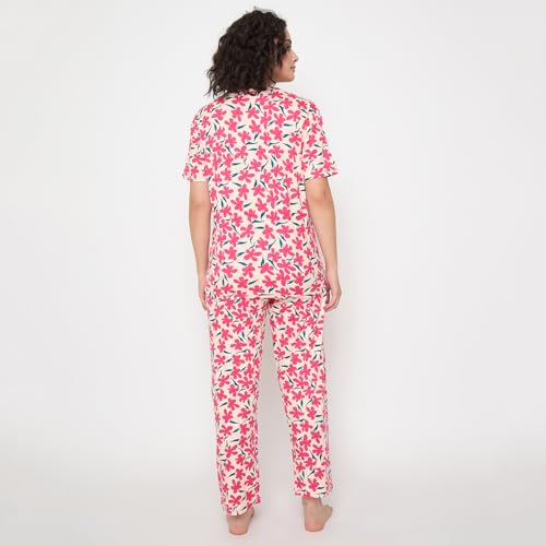 Image of CAMEY Women's Printed Pyjama Set, Short Sleeve T-Shirt and Trousers, Women Nightsuit, Loungewear Sets