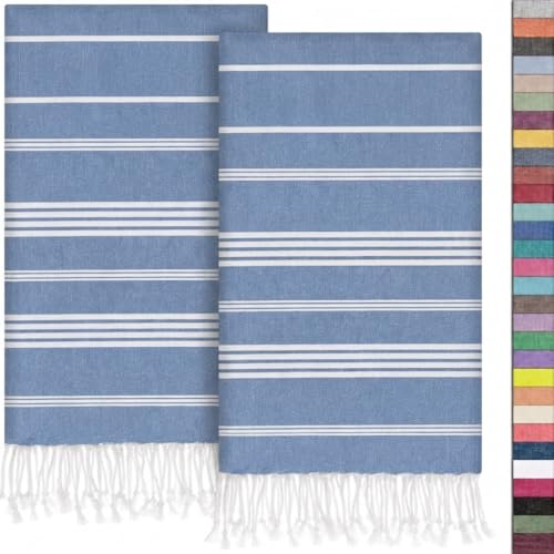 EPHESUS TOWELS Turkish Hand Towels - Set of 2 | 18 x 30 Decorative Boho Guest Bath Towel for Bathroom Kitchen Face Hair Tea Dishcloth (Sultan Oil Blue)