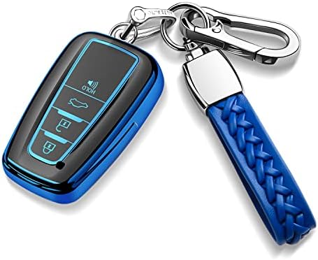 Compatible with Toyota Key Fob Cover with Keychain Fit For 2018-2022 Camry RAV4 Highlander Avalon C-HR Prius Corolla GT86(Blue)
