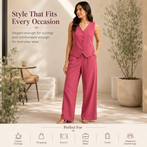 Image of Women Cotton Blend Western Co-Ord Set | Stylish Top & Pant Set for Women | Dress For Womens | Casual High Waist Solid Pant Outfit