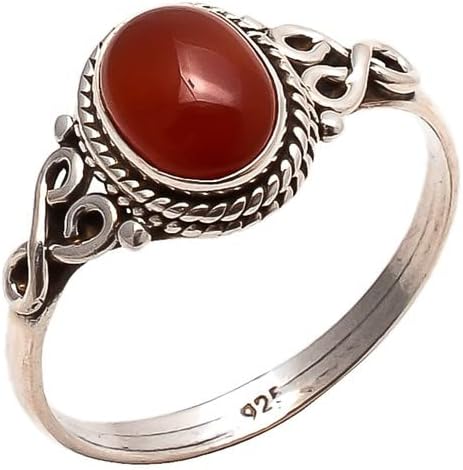 Avicrafts Carnelian Stone Ring 925 Sterling Silver Statement Ring For Women Handmade Gemstone Christmas Jewellery Gift For Her