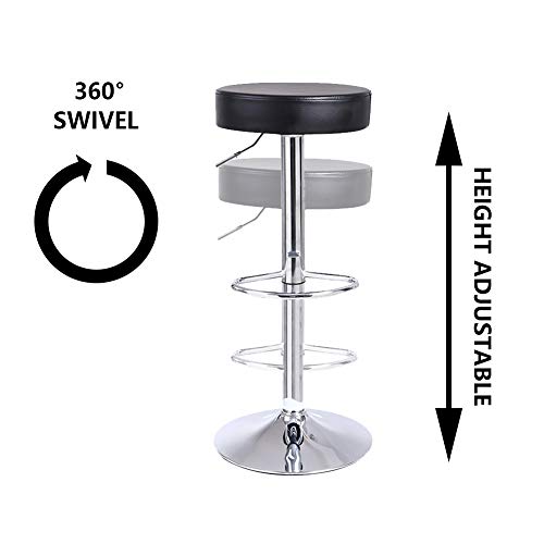 Kktoner Round Bar Stool Pu Leather With Footrest Height Adjustable Swivel Pub Chair Home Kitchen Bar Stools Backless Stool (Black) #TOP3
