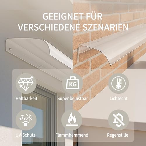 HaiYiZuhause Transparentes Vordach, Patio Tür Fenster Markise Baldachin, Polycarbonat Blatt transparente Markise für Haustür, Veranda Patio Dach (Transparent, 100 x 40cm)