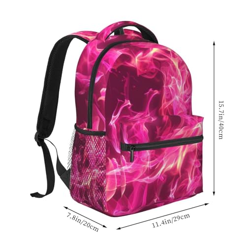 Pink Fire Flames Lightweight Backpack Travel Casual Bags for Women or Men 15.7 Inches2