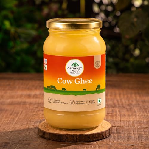 Image of Organic India Pure Cow Ghee, 500ml | Labs Tested on 250+ Parameters | Certified Organic | Glass Bottle | Sourced from Organically Fed Cows | Authentic Taste, Rich in Healthy Fat