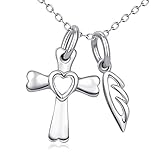 YFN Cross Set S925 Solid Silver Guardian Holy Cross Angel Wing Pendant Necklace Set (Cross and angle wing)