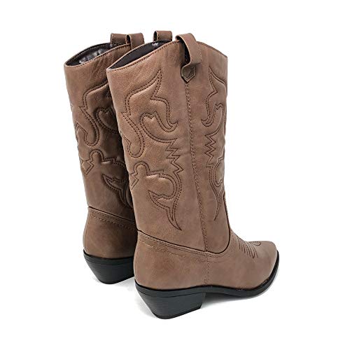 Image of Soda Women's Mug Round Toe Faux Suede Stacked Heel Western Ankle Bootie