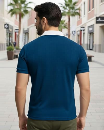 Image of AUSK Men Casual T-Shirt, Texture Printed Half Sleeve Tshirt for Mens, Polo Tshirt for Boys