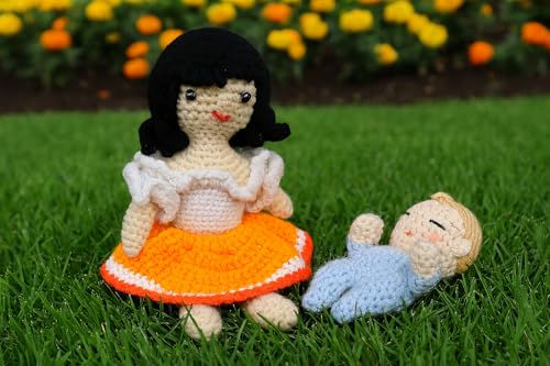 Image of Sutra Handmade Crochet Doll in Orange & White Dress | Wool Amigurumi Soft Toy | Handmade Gift for Kids, Nursery & Home Decor