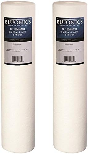 BLUONICS Filtros de agua de repuesto de sedimentos de 4.5 x 20 pulgadas, paquete de 2 cartuchos de tamaño estándar (5 micrones) para toda la casa