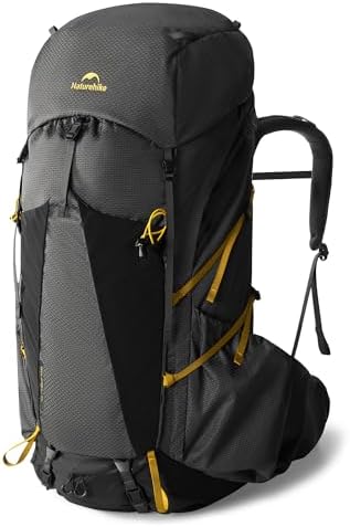 Naturehike Seek Wind Rucksack 65L Trekkingrucksack Herren Wanderrucksack Wasserdichter Reiserucksack, Outdoor Rucksäcke mit Regenhülle für Camping Radfahren Bergsteigen Wandern(Sch