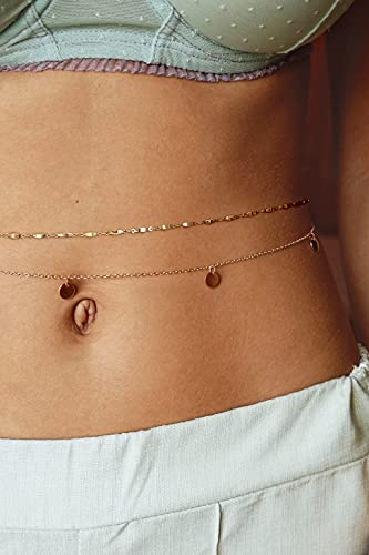 Shiny 18k Gold Beach Bikini Body Chain Dainty Faceted Bar Link Belly Chain Sexy Waist Beads Trendy Geometric Summer Jewelry - Image 3