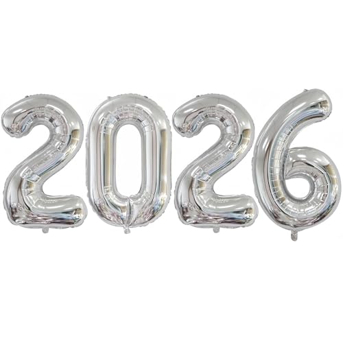 Silver 2026 Balloons 40 Inch 2026 Number Balloon Foil New Year Balloon Numbers for New Years Eve Party Graduation Party Decoration