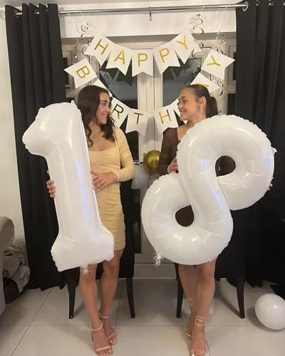 Image of White Number 11 Balloon 40 inch, Translucent 11 Number Balloons, 11th White Birthday Decorations, 11 Year Old Party Supplies