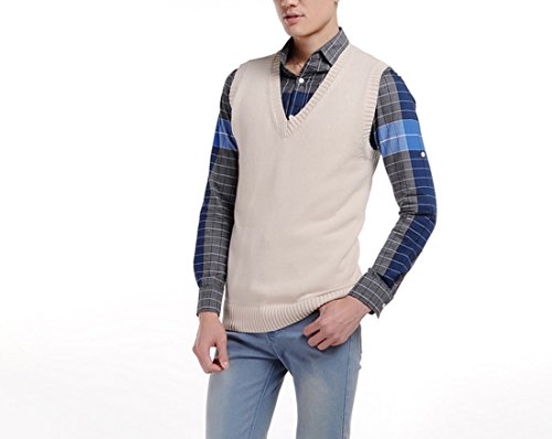 Image of Men Women Knitted Cotton V-Neck Vest JK Uniform Pullover Sleeveless Sweater School Cardigan