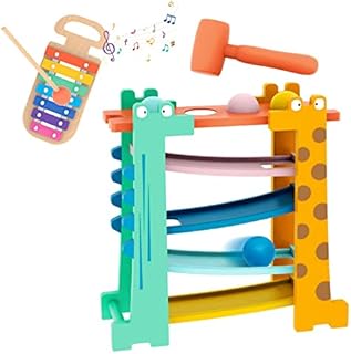 Nukied Wooden Hammering Pounding Music Toy with Xylophone Balls Pound a Ball Game Wooden Race Track Toy Developmental Fine Motor Skills for 2 3 4 5 6 Years Old Toddlers Boys Girls