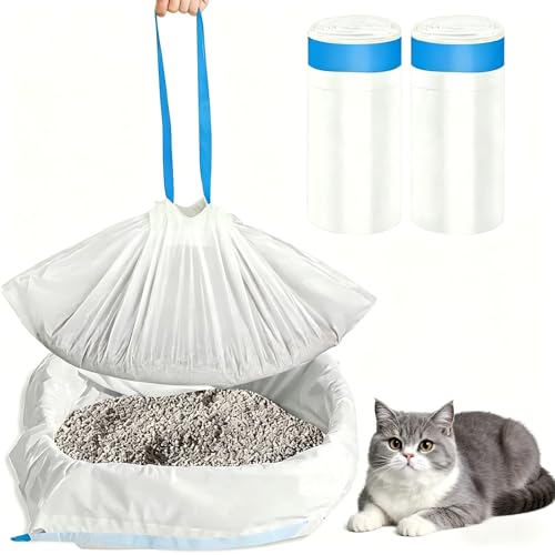 40 Stück Katzenklo Beutel 66×30cm Katzenstreu Müllbeutel mit Zugband Katzentoilettenbeutel Katzenstreutasche Reißfeste & Auslaufsichere Katzentoilettenbeutel für Katzenklo und Haustierabfälle