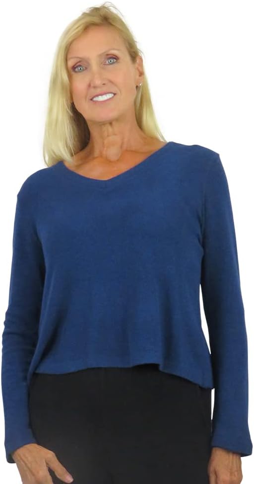LA CERA Women's Solid V-Neck Sweater Top Long Sleeves, 80% Rayon 15% Polyester 5% Spandex, Pull On, Machine Wash