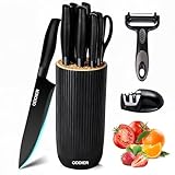 Knife Set, 10 Piece Kitchen Knife Set with Block and Sharpener, Anti-Rust Stainless Steel Knives Set for Kitchen, Chef Universal Knife Block Set, Dishwasher Safe, Ergonomical Design, Black
