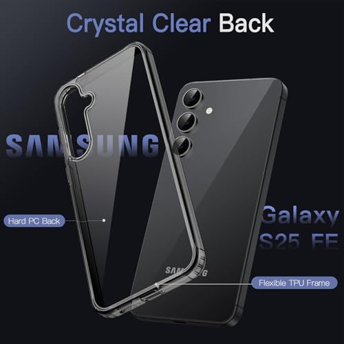 Image of JETech Cover Case for Samsung Galaxy S25 FE, Non-Yellowing Shockproof Bumper Protective Phone Cover, Anti-Scratch Hard PC Back (Black)