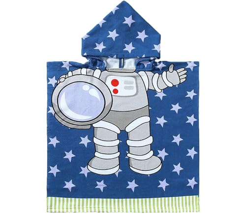 Ichigo Ichie Toalla con Capucha para Niños de 3 a 7 Años, Poncho de Playa Infantil 60 x 90 cm, Suave y Súper Absorbente, Ideal para Piscina, Playa y Baño, Diseño de Astronauta
