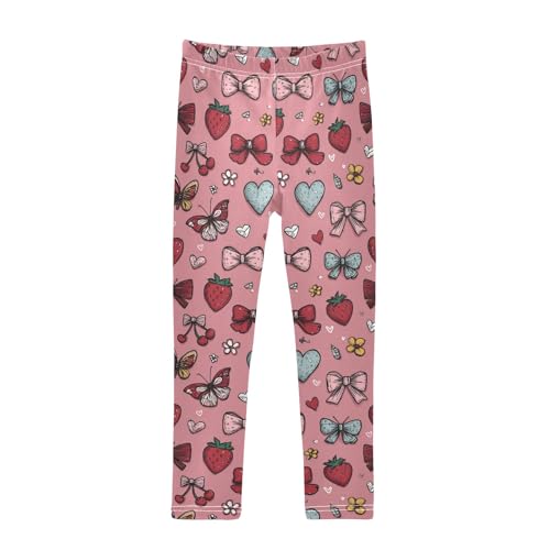 Girls' Athletic Leggings Ankle Length Yoga Dance Pants Kids Teen 4T Strawberry Butterfly Love