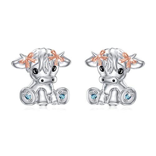 Highland Cow Earrings for Women,Sterling Silve Highland Cow Earrings Cute Scottish Cow Studs Hypoallergenic Jewelery Easter Mother's Day Gifts
