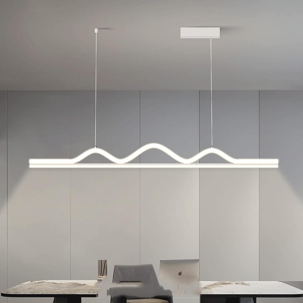 Suspension Linéaire Géométrique À Led Dimmable Pour Salle À Manger, Lampe Suspendue Longue Et Ultra-Mince En Métal Avec Abat-Jour En Silicone, Luminaires Modernes Et Minimalistes Pour Îlot Central (Bl