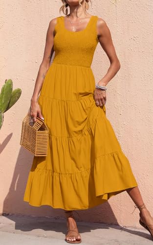 Image of PRETTYGARDEN Women's 2026 Casual Loose Plain Maxi Sundress Smocked Tank Dress Sleeveless Summer Beach Tiered Long Dresses