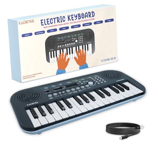 Image of Kadence K-Tone 32B Mini Keyboard for Kids | 32 Accordion Keys | 128 Rhythms & Tones | 30 Demo Songs, 15 Real Voices & 8 Indian Instruments | Dual Speakers with Recording | Without Power Adapter | Blue