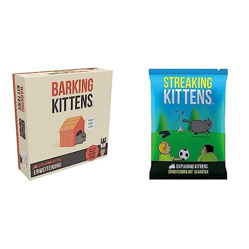 Exploding Kittens Asmodee Barking Kittens | Erweiterung & Asmodee Streaking Kittens | Erweiterung | Partyspiel | Kartenspiel | 2-5 Spieler | Ab 7+ Jahren | 15+ Minuten