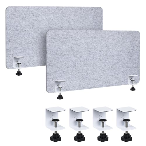 Desk Divider 2 Pcs Desk Privacy Panel 47.2'' x 23.6'',Acoustic Sound Absorbing and Noise Reducing Desk Partition for Office Desk,Clamp-on Desk Divider Partition with Adjustable Universal Base