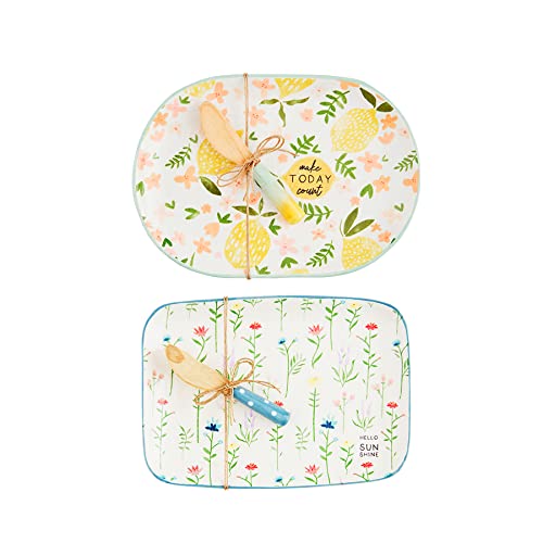 Mud Pie Floral Fruit Cheese Set, Lemons, 10" X 7" | Speader 5.75" #TOP1