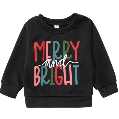 Christmas Sweatshirt for Toddler Boys Girls Merry and Bright Pullover Shirts Crew Neck Tops Long Sleeve Clothes