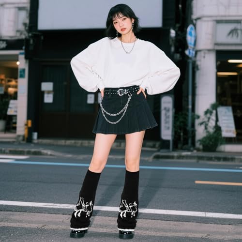 Image of Junely 2 Pairs Leg Warmers for Women Kawaii Leg Warmer Cute Legwarmers Japanese Socks Halloween Goth Emo Gyaru Accessories
