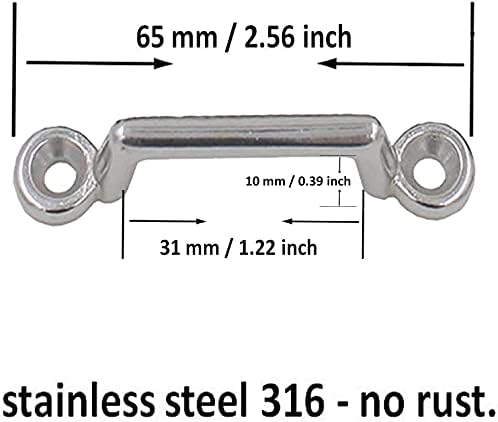 Stainless Steel 1 Inch Mount, Bimini Top Strap, Pad Eye,Footman's Loop for Jeep Corvette, Buggy, Kayak Tie Downs, 6 Piece Set - No Rust