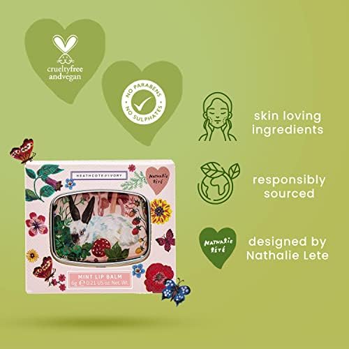 Vintage & Co Beauty X Nathalie Lete Myrtle Woods Compact Mirror Vintage Lip Balm | Help Lips Feel Soft | Shea Butter, Cocoa Seed Butter & Vitamin E | Vegan Friendly | 6g