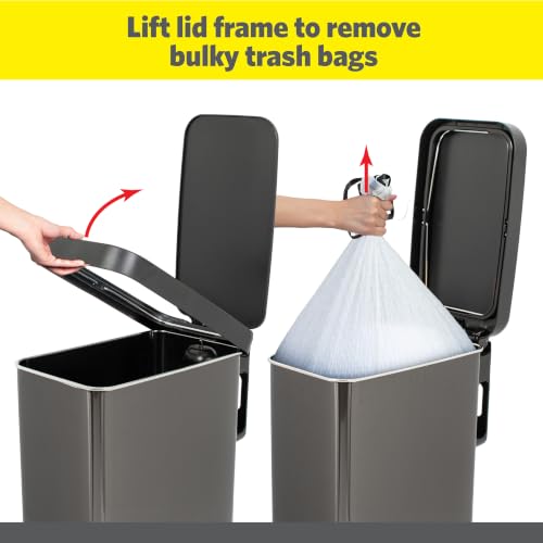 Glad Stainless Steel Slim Trash Can with Clorox Odor Protection - Narrow Kitchen Garbage Bin with Soft Close Lid, Step On Foot Pedal and Waste Bag Roll Holder, Pewter, 12 Gallon/45 Liter by Glad - Used condition - Image 2