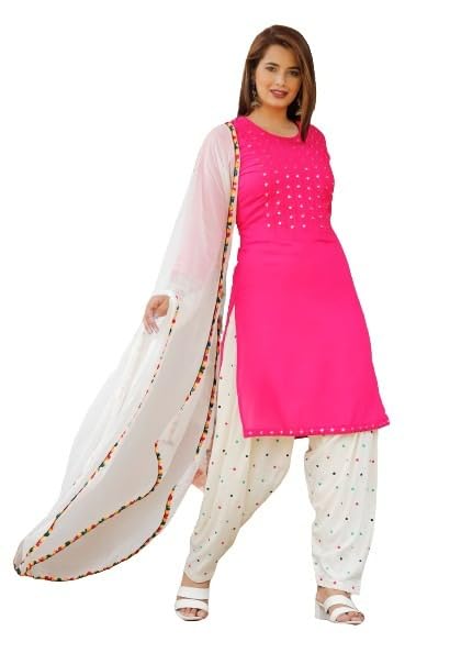 Womens Rayon Readymade Embroidery Work Kurta Patiala Dupatta Sets