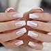 EchiQ Pearl Shine Glossy Fake Nails Shimmer White Square French Nail Ombre Faux Ongles Gradient Medium Fingernails with Gluetabs