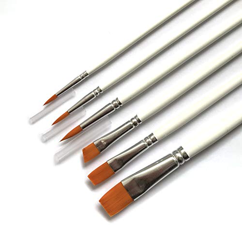 6 Pcs Paint Brush Set with Nylon Hair for Acrylic Oil Watercolor Artist Fine Art Detail Painting