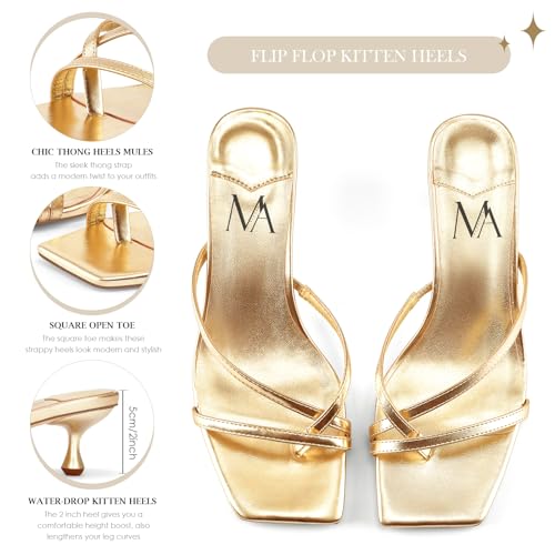Image of MIRAAZZURRA Kitten Heels for Women Square Toe Flip Flop Low Heel Sandals | Kitten Heels for Women,Flip Flop Thong Heels,Square Toe,Low Heels,Slip On Slide Sandals,Daily Summer Shoes