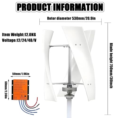 Kit generatore Eolico con regolatore di Carica, apparecchiatura per la Produzione di elettricità Verticale, Kit generatore Eolico Verticale da 14000 W - Soluzione di Alimentazione Ecologica