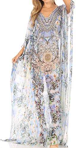 Sakkas P4 - LongKaftan Wilder Printed Design Long Semi Sheer