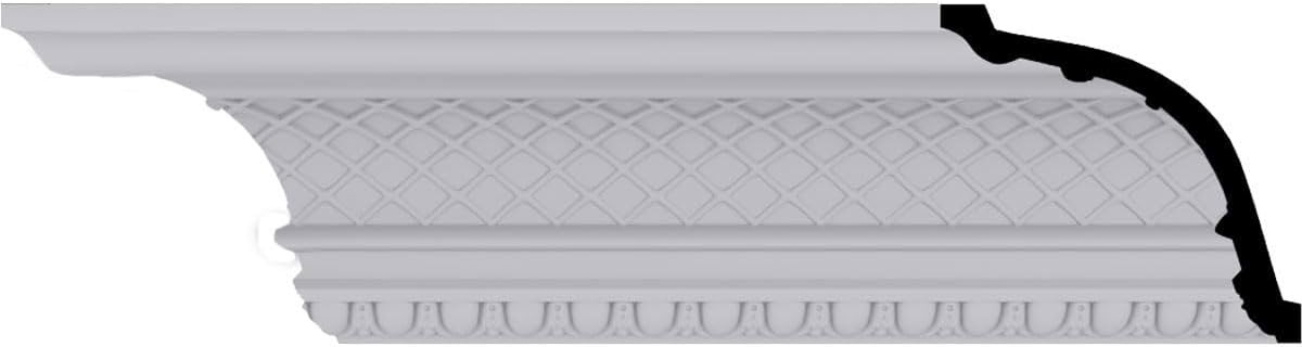 Endurathane Brightton Crown Moulding, 6"H x 6 3/8"P x 8 7/8"F x 94 1/2"L, (1 3/8" Repeat), Factory Primed