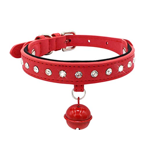 CAOQAO Comfortable Mignon Collier RéGlable Diamant avec Collier avec Cloche - pour Chat, Chaton, Chiot, Petit Chien - Rouge/Noire/Rose/Bleu Vif/Pourpre - XS, S,M