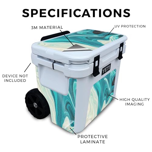 Image of Glossy Glitter Skin Compatible with Yeti Roadie 32 Wheeled Cooler - Aqua Swirl - Premium 3M Vinyl Protective Wrap Decal Cover - Easy to Apply | Crafted in The USA by MightySkins