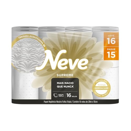 Neve Papel Higiênico Supreme Folha Tripla, 20m, Leve 16 Pague 15 Rolos Neve Papel Higiênico Supreme Folha Tripla, 20m, Leve 16 Pague 15 Rolos